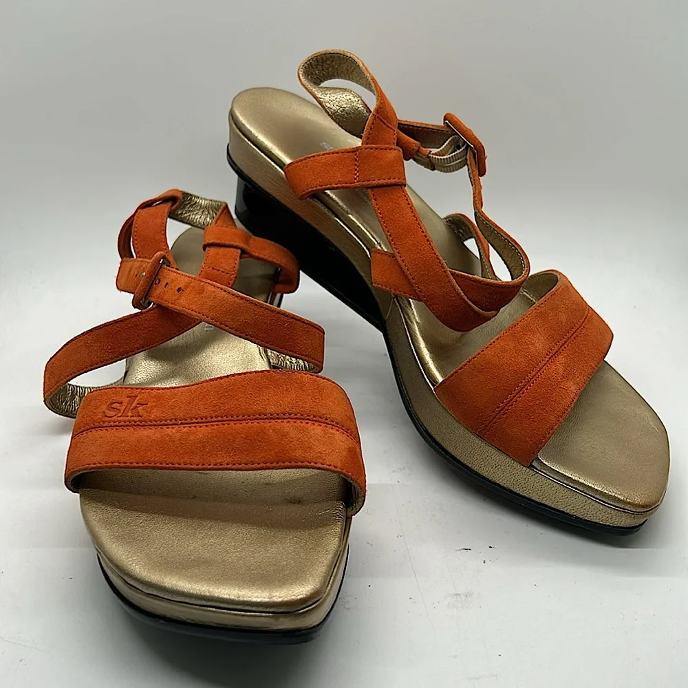 Stephane Ke’lian Burnt Orange Suede Wedge Platform Sandals Shoes **Sz 5.5**🌺🌺 - Picture 1 of 9